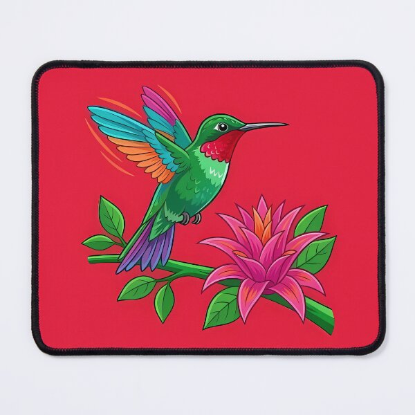 Item preview, Green Hummingbird and Pink Flowers on Red designed and sold by Lasofficial.