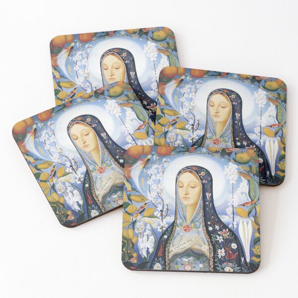 Artikelvorschau, Wandbild mit der Jungfrau Maria, Die Jungfrau von Joseph Stella, Religiöse Blumenkunst im Vintage-Stil, Madonna-Druck entworfen und verkauft von RickE.