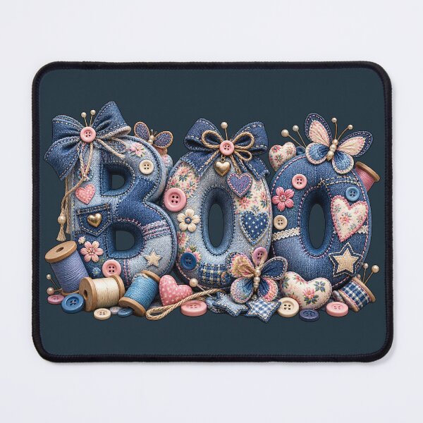 Item preview, Halloween Boo Denim Patchwork Cute Typography designed and sold by CurrentPhase.