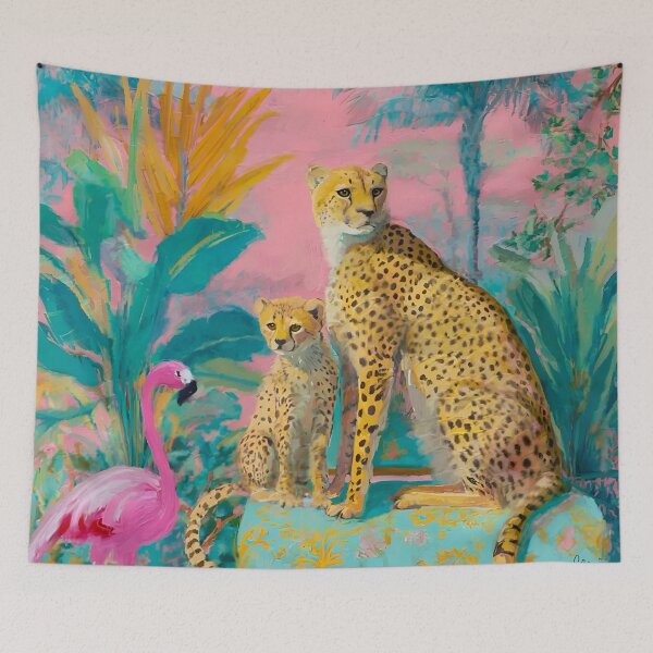 Item preview, Cheetahs and flamingo in pink room designed and sold by SophieClimaArt.