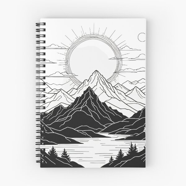 Item preview, Continuous Line Mountain Range with Sun Floating Elements Design – Minimalist nature gift designed and sold by michallechowicz.