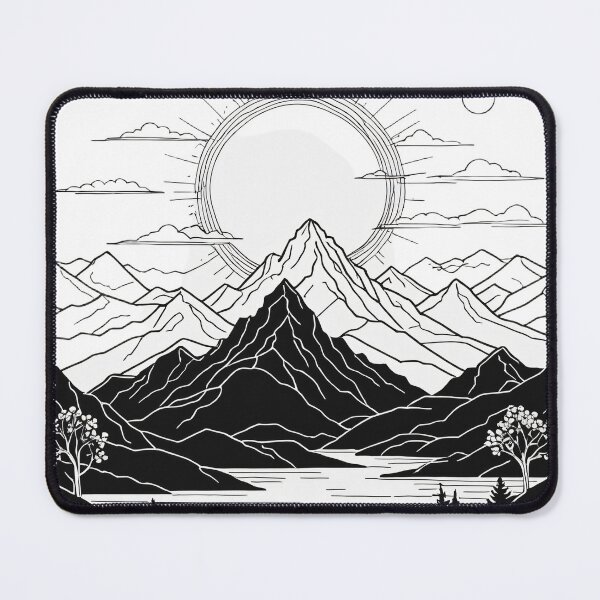 Item preview, Continuous Line Mountain Range with Sun Floating Elements Design – Minimalist nature gift designed and sold by michallechowicz.