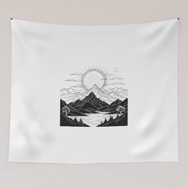 Item preview, Continuous Line Mountain Range with Sun Floating Elements Design – Minimalist nature gift designed and sold by michallechowicz.