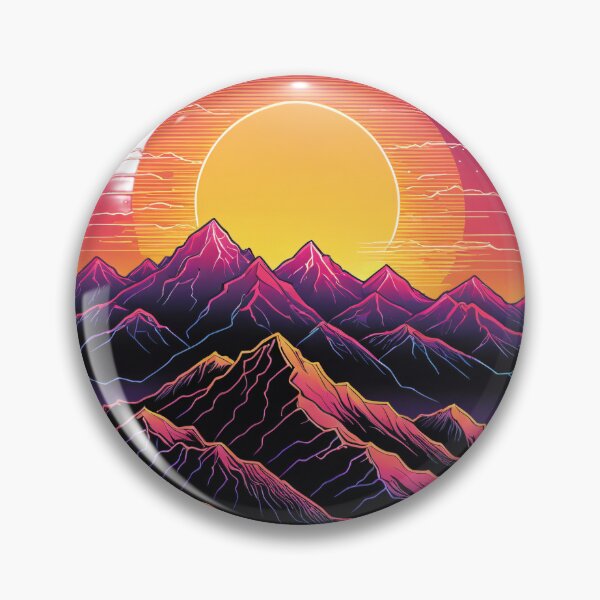 Item preview, Continuous Line Mountain Range with Sun 80s Synthwave Style – Minimalist nature gift designed and sold by michallechowicz.