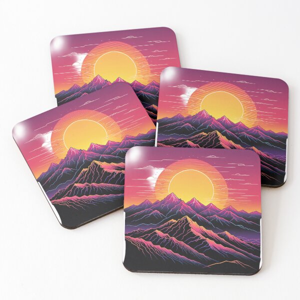 Item preview, Continuous Line Mountain Range with Sun 80s Synthwave Style – Minimalist nature gift designed and sold by michallechowicz.