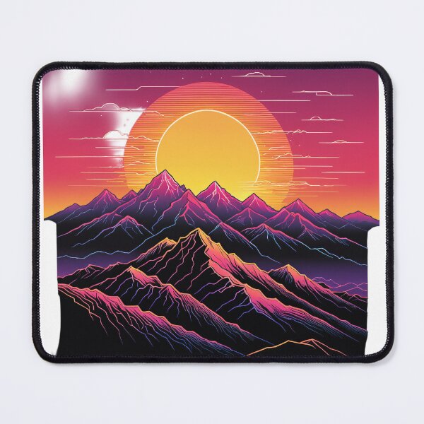 Item preview, Continuous Line Mountain Range with Sun 80s Synthwave Style – Minimalist nature gift designed and sold by michallechowicz.