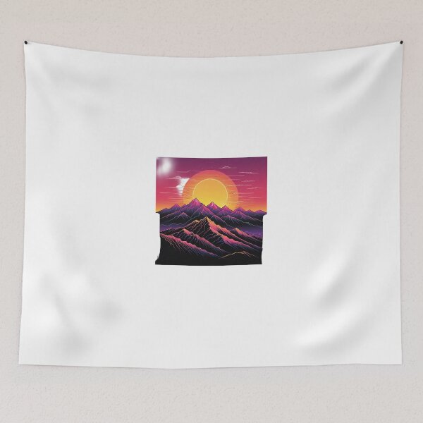 Item preview, Continuous Line Mountain Range with Sun 80s Synthwave Style – Minimalist nature gift designed and sold by michallechowicz.