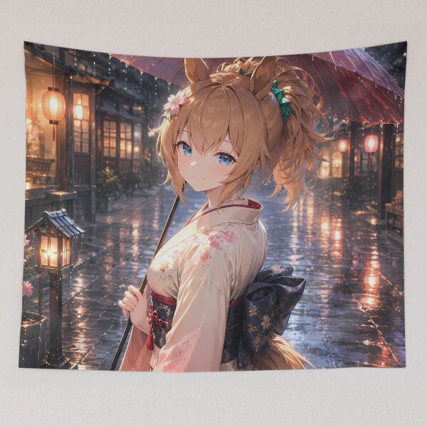 Item preview, Taiki Shuttle Uma Musume Rainy Kimono Lantern Street designed and sold by mildaclairmo.