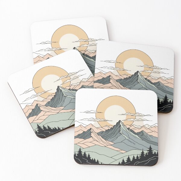 Item preview, Continuous Line Mountain Range with Sun Soft Pastel Style – Minimalist nature gift designed and sold by michallechowicz.