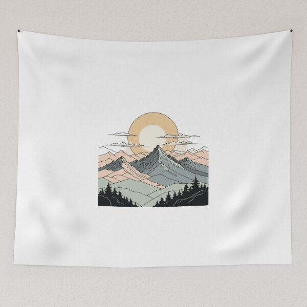 Item preview, Continuous Line Mountain Range with Sun Soft Pastel Style – Minimalist nature gift designed and sold by michallechowicz.
