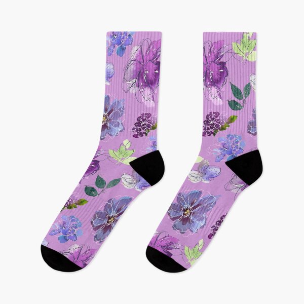 Item preview, Estampado floral azul y violeta sobre fondo lila pastel designed and sold by DEC02.