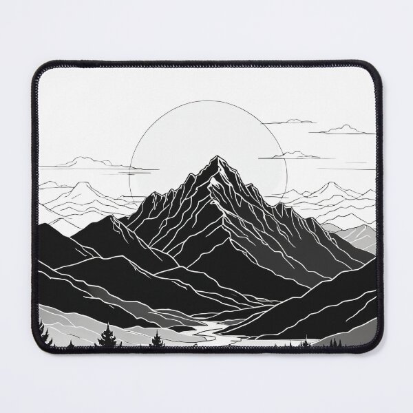 Item preview, Continuous Line Mountain Range with Sun Black and White Ink Style – Minimalist nature gift designed and sold by michallechowicz.