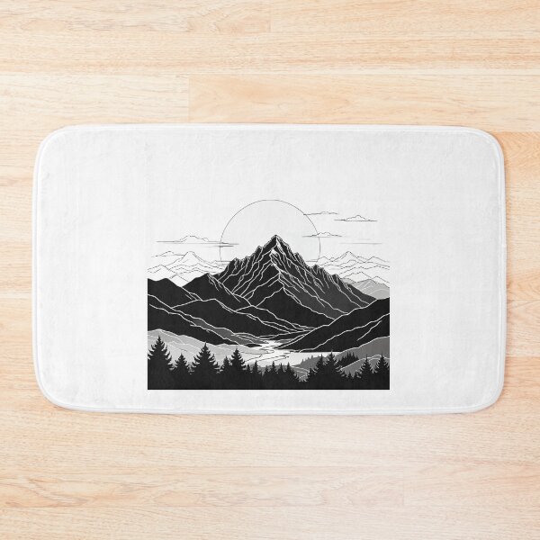 Item preview, Continuous Line Mountain Range with Sun Black and White Ink Style – Minimalist nature gift designed and sold by michallechowicz.