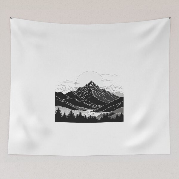 Item preview, Continuous Line Mountain Range with Sun Black and White Ink Style – Minimalist nature gift designed and sold by michallechowicz.