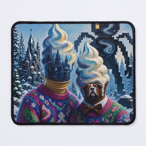 Item preview, Soft Serve Ice Cream Head Bulldog Winter Castle Surreal Art designed and sold by LujziWorld.