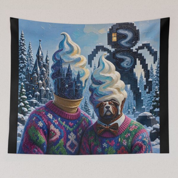 Item preview, Soft Serve Ice Cream Head Bulldog Winter Castle Surreal Art designed and sold by LujziWorld.