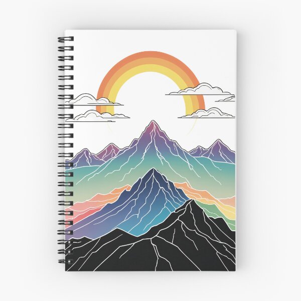 Item preview, Continuous Line Mountain Range with Sun Holographic Rainbow Style – Minimalist nature gift designed and sold by michallechowicz.