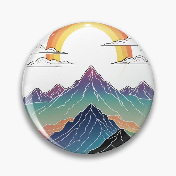 Item preview, Continuous Line Mountain Range with Sun Holographic Rainbow Style – Minimalist nature gift designed and sold by michallechowicz.