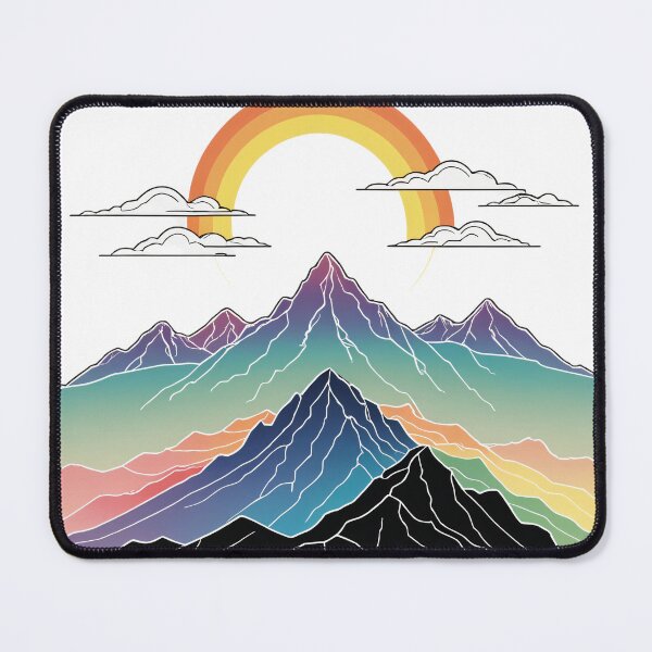 Item preview, Continuous Line Mountain Range with Sun Holographic Rainbow Style – Minimalist nature gift designed and sold by michallechowicz.
