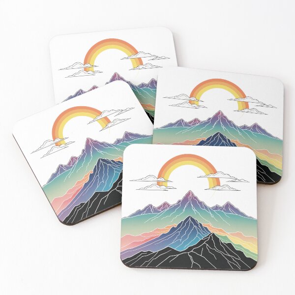 Item preview, Continuous Line Mountain Range with Sun Holographic Rainbow Style – Minimalist nature gift designed and sold by michallechowicz.