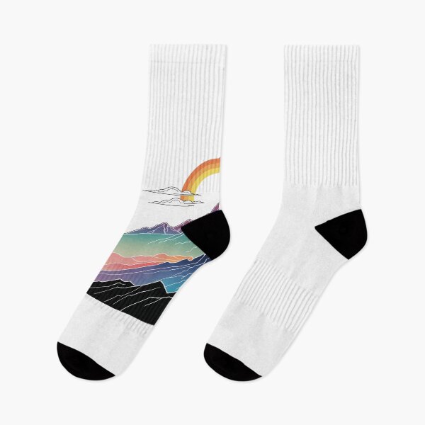 Item preview, Continuous Line Mountain Range with Sun Holographic Rainbow Style – Minimalist nature gift designed and sold by michallechowicz.