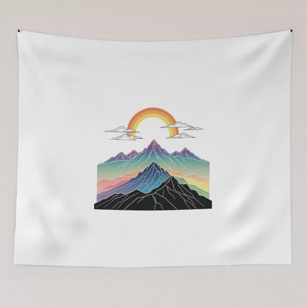 Item preview, Continuous Line Mountain Range with Sun Holographic Rainbow Style – Minimalist nature gift designed and sold by michallechowicz.