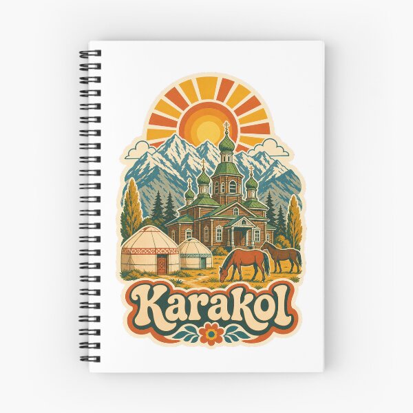 Item preview, Karakol Kyrgyzstan Travel Souvenir - Retro Illustration designed and sold by VisualArtsOasis.