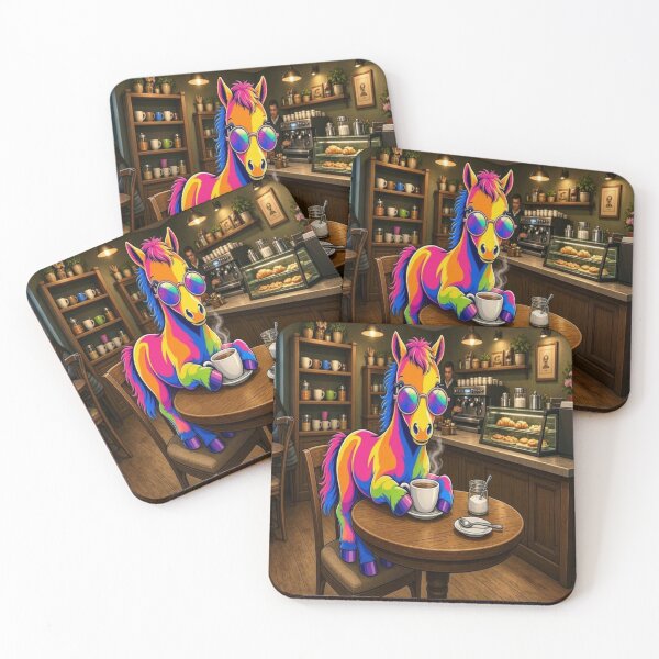 Item preview, Tugy the Rainbow Horse Having Coffee at a Cafe designed and sold by Breezes-of-Ida.