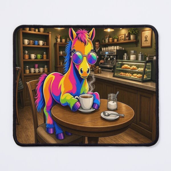 Item preview, Tugy the Rainbow Horse Having Coffee at a Cafe designed and sold by Breezes-of-Ida.