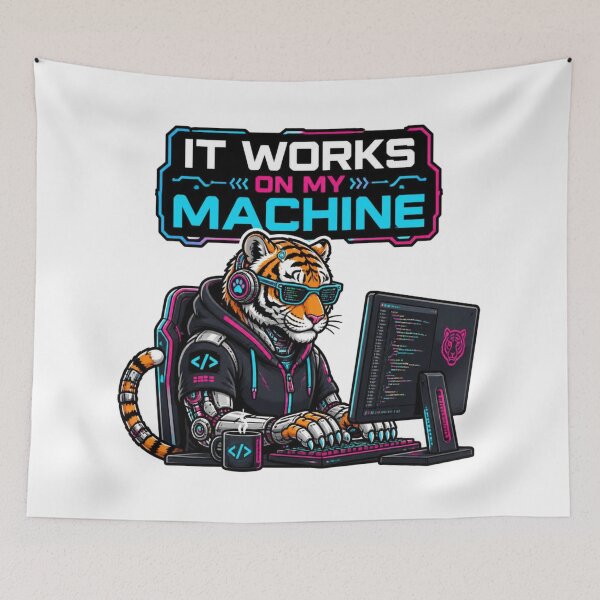 Item preview, Funny Cyberpunk Tiger Developer - It Works On My Machine designed and sold by MargaretPolanco.