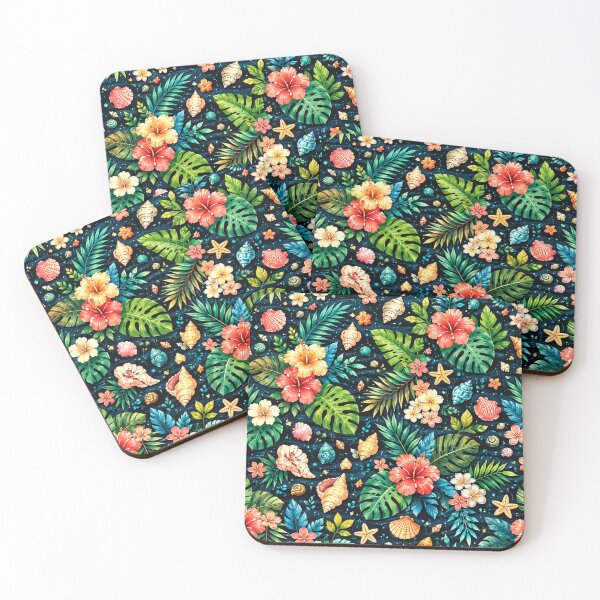 Item preview, Tropical Hyacinth Flowers, Palm Leaves and Shells Pattern designed and sold by DEC02.