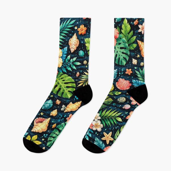 Item preview, Tropical Hyacinth Flowers, Palm Leaves and Shells Pattern designed and sold by DEC02.