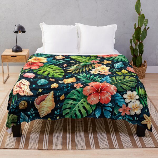 Item preview, Tropical Hyacinth Flowers, Palm Leaves and Shells Pattern designed and sold by DEC02.