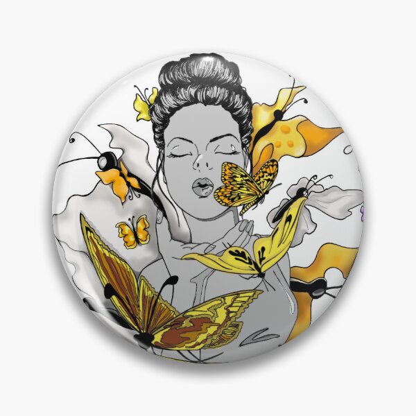 Item preview, Butterfly Woman – Black and white portrait with yellow butterflies designed and sold by zib.art.