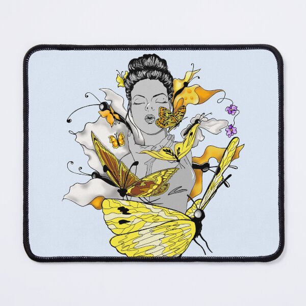 Item preview, Butterfly Woman – Black and white portrait with yellow butterflies designed and sold by zib.art.