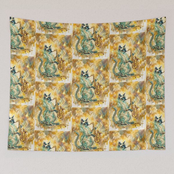 Item preview, Siamese Cat Saxophonist - Abstract Jazz Art designed and sold by PictoVibe.