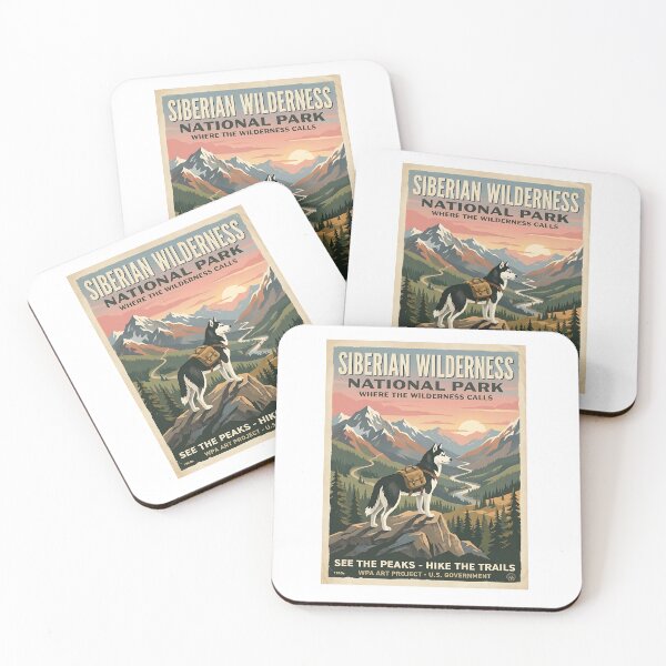 Item preview, Husky Mountain Hiker - Vintage Travel Poster designed and sold by PictoVibe.