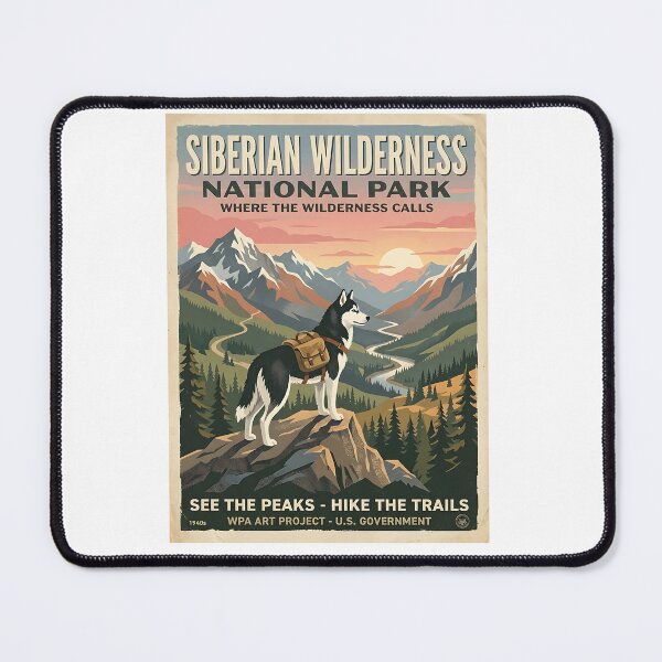Artikelvorschau, Husky Mountain Hiker - Vintage Reiseplakat entworfen und verkauft von PictoVibe.