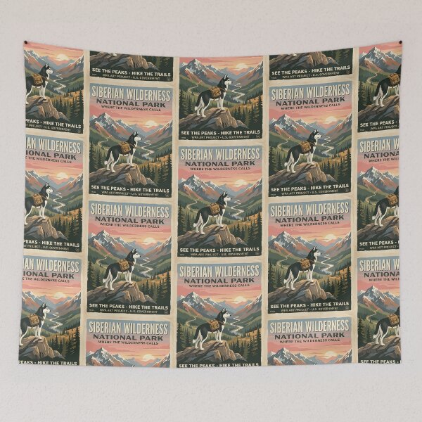 Item preview, Husky Mountain Hiker - Vintage Travel Poster designed and sold by PictoVibe.