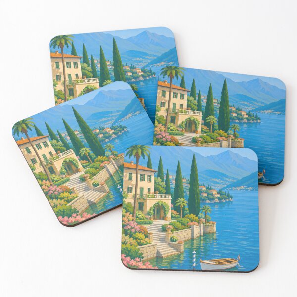 Item preview, Italian Lakeside Villa – Mediterranean Lake and Mountain Travel Art designed and sold by GutyzDesignsES.