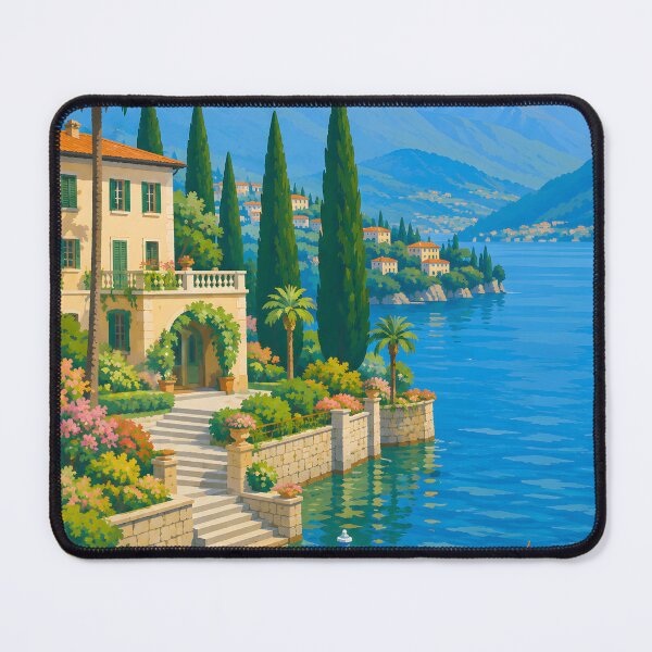 Item preview, Italian Lakeside Villa – Mediterranean Lake and Mountain Travel Art designed and sold by GutyzDesignsES.