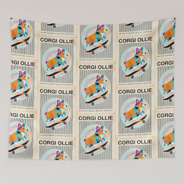 Item preview, Corgi Skateboarder - Retro Geometric Poster designed and sold by PictoVibe.