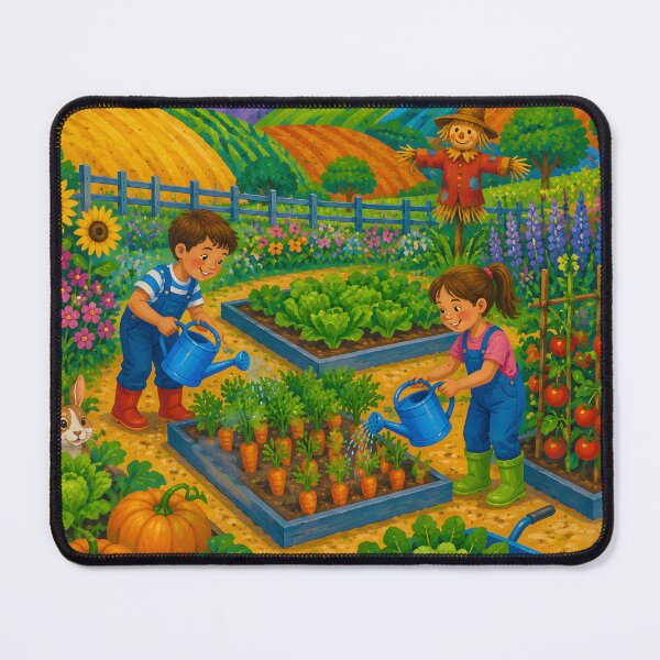 Item preview, Kids Gardening in a Colorful Farm Garden – Whimsical Harvest Countryside Art designed and sold by GutyzDesignsES.