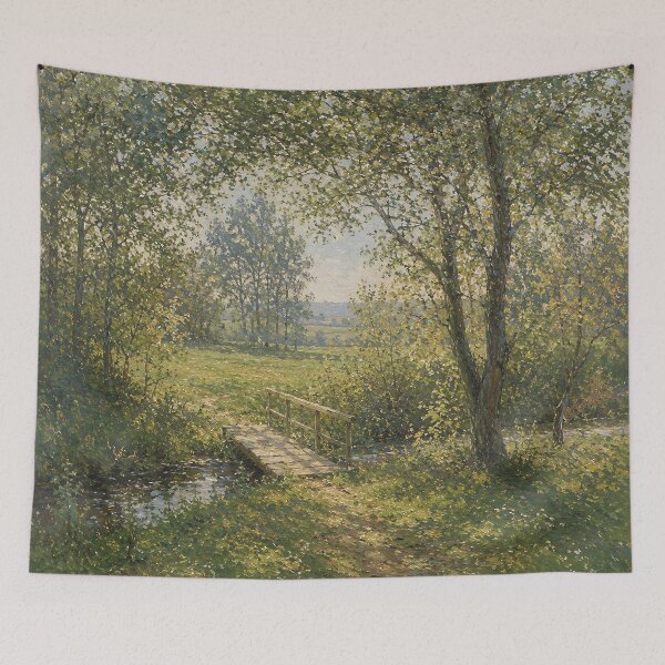 Item preview, Sunlit Woodland Bridge and Stream – Impressionist Countryside Landscape designed and sold by GutyzDesignsES.