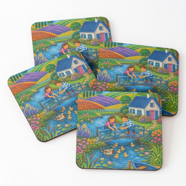 Item preview, Colorful Countryside Cottage Pond with Children and Ducklings designed and sold by GutyzDesignsES.