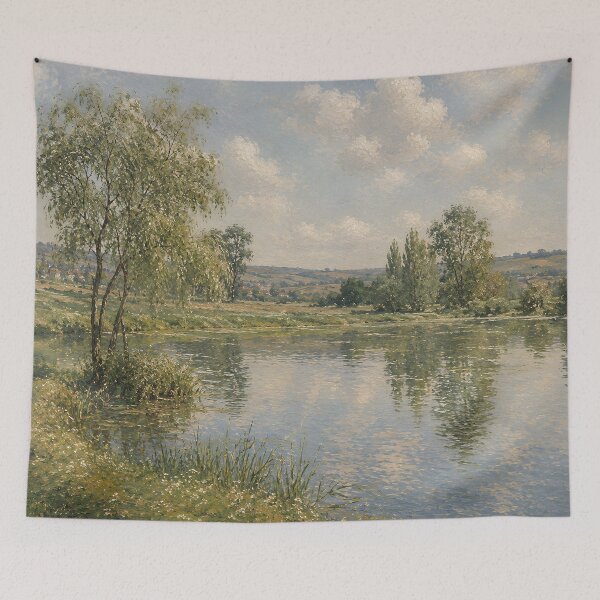 Item preview, Impressionist River Landscape – Peaceful Countryside Water Reflection Art designed and sold by GutyzDesignsES.