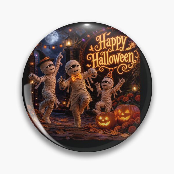 Item preview, Happy Halloween Dancing Mummies and Pumpkins 3D Art designed and sold by MargaretPolanco.