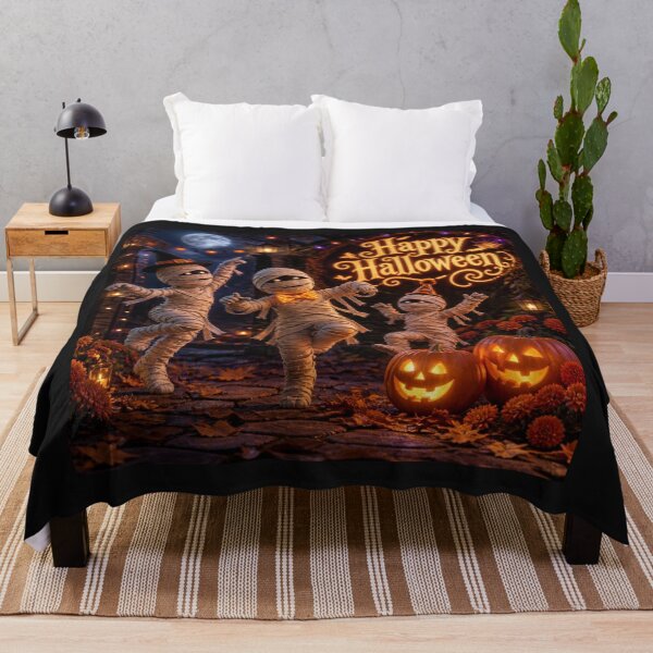 Item preview, Happy Halloween Dancing Mummies and Pumpkins 3D Art designed and sold by MargaretPolanco.