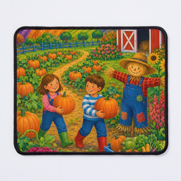 Item preview, Autumn Pumpkin Patch Harvest Farm with Kids and Scarecrow designed and sold by GutyzDesignsES.
