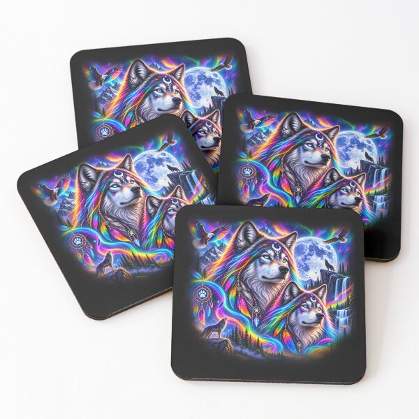 Item preview, Rainbow Wolves – Guardians of the Magical Aurora designed and sold by TroviTutto.